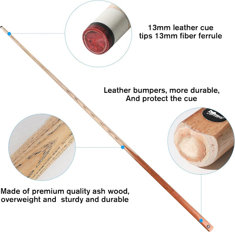 HMQQ 58" One Piece Pool Cue Stick with 13MM Leather Tip, Weight 20OZ Billiards Cue Stick, Pool Stick Set of 4/ Set of 6/ Set of 8 (Black&Natural Wood Color) - Image 2